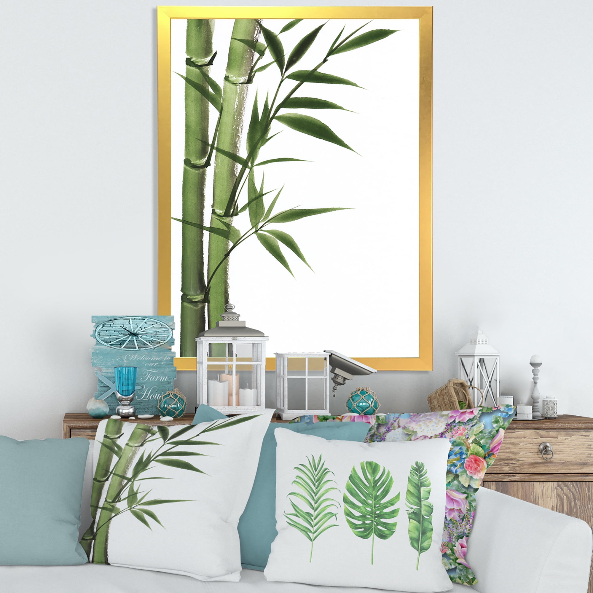 Designart 'Detail of Dark Green Bamboo and Leaves I' Traditional Framed Art Print
