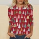 thumbnail image 1 of Pntutb Mujeres Casual Imprimir Navidad suelta tres cuartos manga cuello redondo tops Pntutb Pntutb-4094, 1 of 5
