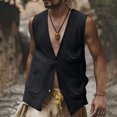 thumbnail image 2 of Taqqpue Men's Linen Tank Tops Solid Color V Neck Sleeveless Button Up Shirts Casual Textured Summer Beach Plus Size Tank Shirts with Pockets, 2 of 6
