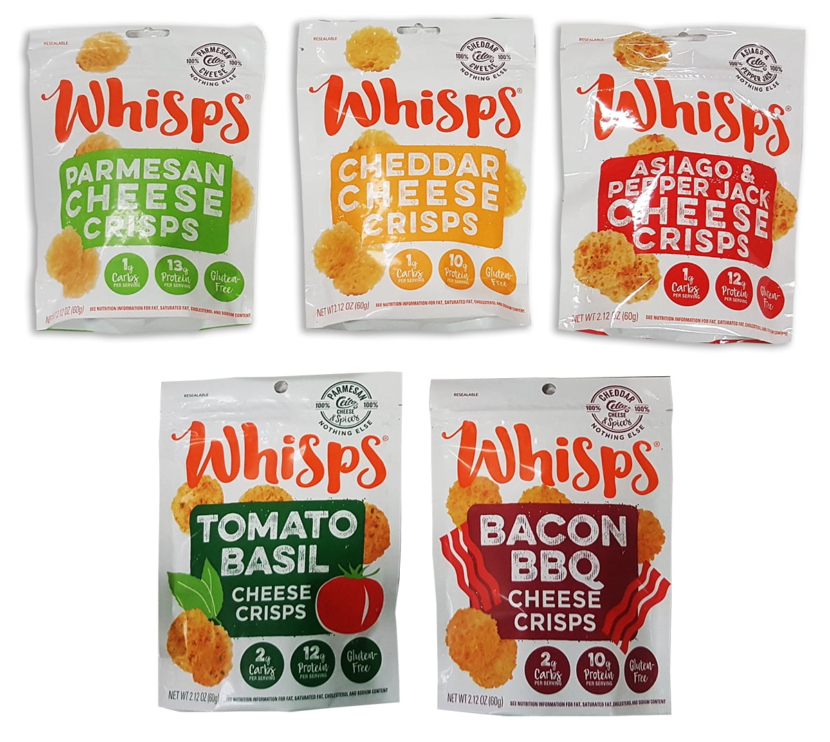Cello Whisps Cheese Crisps Variety 5 Pack, KetoFriendly, High Protein