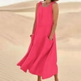 thumbnail image 2 of Summer Plus Size Dresses for Womens 2026 Fashion Sleeveless Cotton And Linen Round Neck Solid Color Long Dress With Pocket, 2 of 5