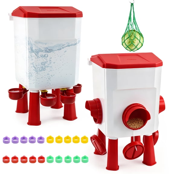 ZALALOVA Chicken Feeder and Waterer Set with Legs,3 Gallon Automatic Chicken Feeder,26.4 Pounds Waterer No Waste Poultry,Chicken Coop Accessories for Hens Ducks Poultry