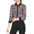 thumbnail image 5 of Allegra K Women's Floral Button up Contrast Color Long Sleeve Work Office Shirt, 5 of 6