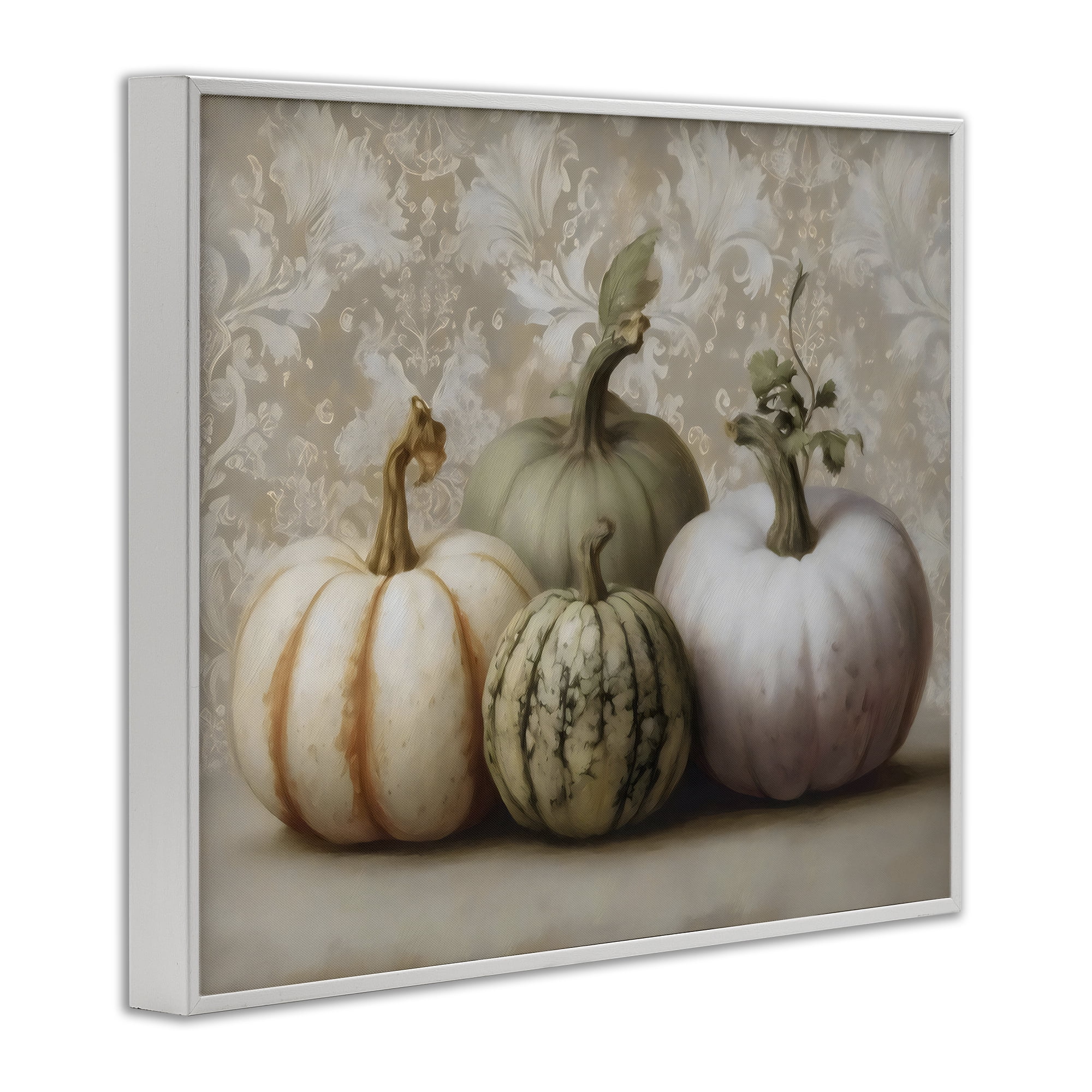 Stupell Industries Pastel Gourds on Vintage Pattern White Framed Giclee Art, design by Arlington Prints