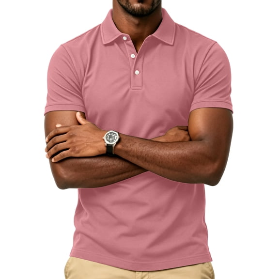 Polo Shirt for Men Turn Down Collar Short Sleeve Casual Polos Three Button Placket Cotton Blend Summer Tops