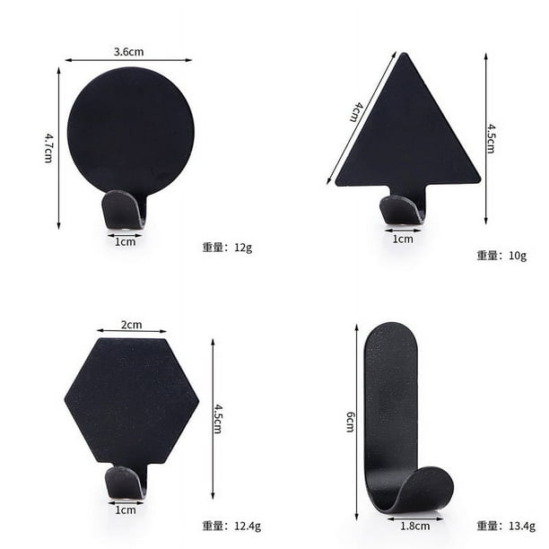 Zhuge Juego de 4 piezas, gancho de acero inoxidable sin perforaciones, gancho para puerta de baño de dormitorio,gancho adhesivo que no deja marcas, gancho para abrigo colgante (negro)