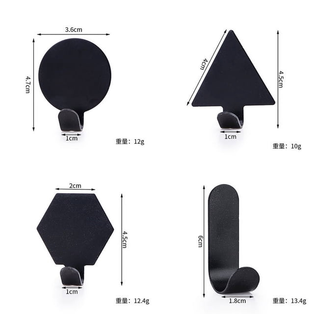 Zhuge Juego de 4 piezas, gancho de acero inoxidable sin perforaciones, gancho para puerta de baño de dormitorio,gancho adhesivo que no deja marcas, gancho para abrigo colgante (negro)