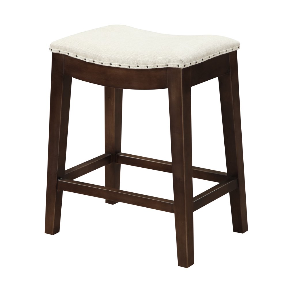 Emerald Home Rancho Cream and Brown 27" Bar Stool with Upholstered Seat And Nailhead Trim