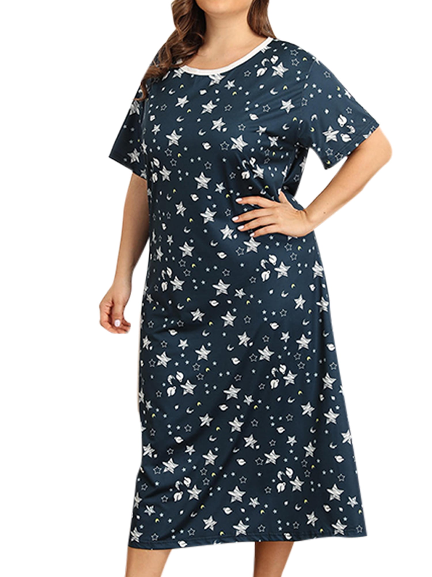 XL-4XL Plus Size Nightgown Women Short Sleeve Nightdress Loose ...