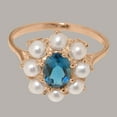 thumbnail image 5 of LBG British Made 18k Rose Gold Natural London Blue Topaz & Cultured Pearl Womens Anniversary Ring - 33 size options - Size 9.25, 5 of 6