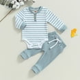 thumbnail image 2 of HCNTES Baby Boy Girl Clothes Ribbed Knitted Long Sleeve Romper Pants Solid Cotton Fall Winter Outfits 2Pcs(Blue#2,12-18 Months), 2 of 4