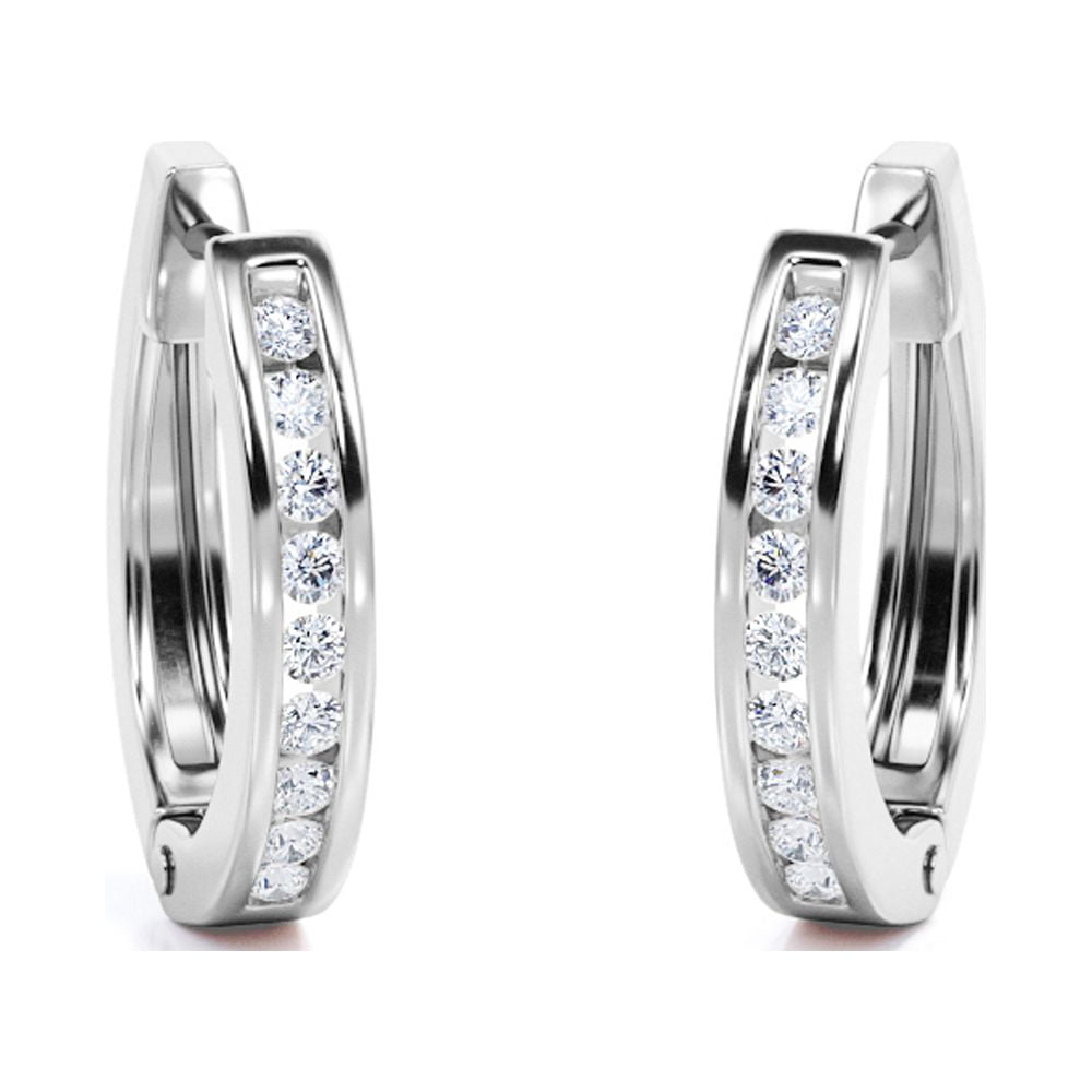 JeenMata Classic Pave-Channel 0.5 Carat Round Cut Diamond Semi-Eternity Chunky Hoop Earrings in 18K White Gold Plating over Silver