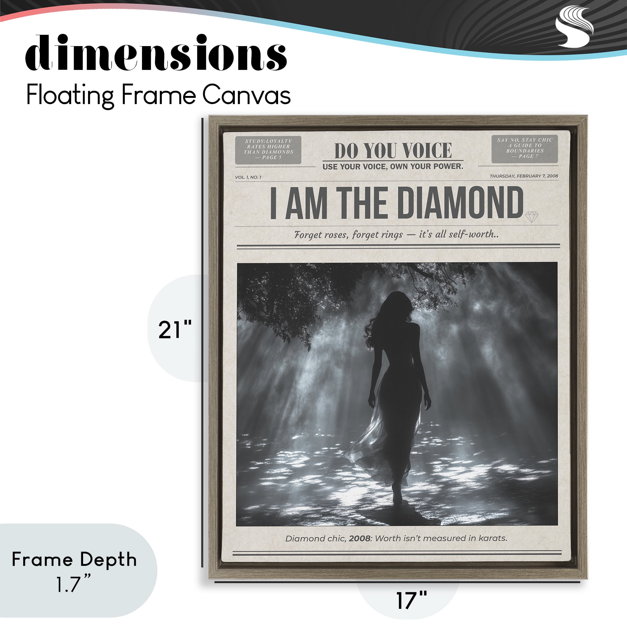 Stupell Industries Diamond Chic Newspaper Brown Framed Floater Canvas Wall Art, design by A Barefoot Stylist