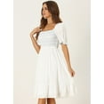 thumbnail image 4 of DARING DIVA Puff Short Sleeve Ruffle Smocked Blouse XS White, 4 of 6