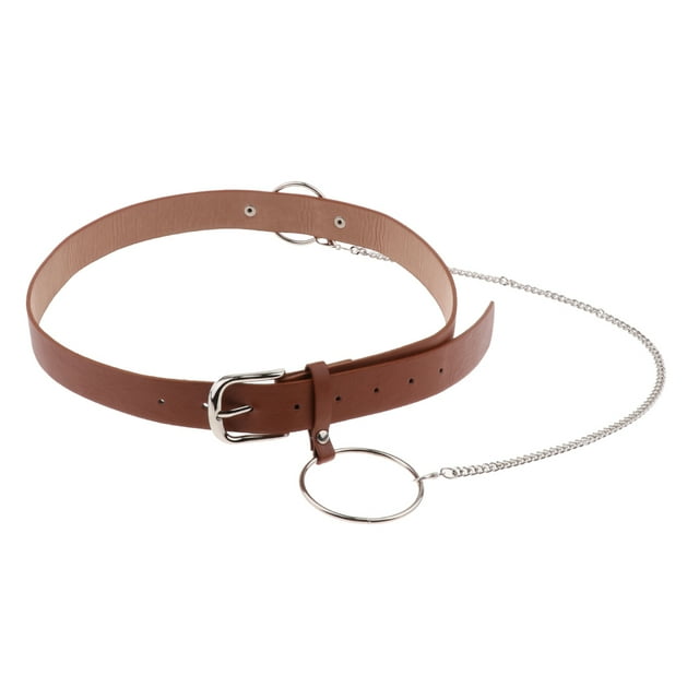 Cinturón de cinturo ajustable de material cuero PU de moda para mujer con de metal marrón