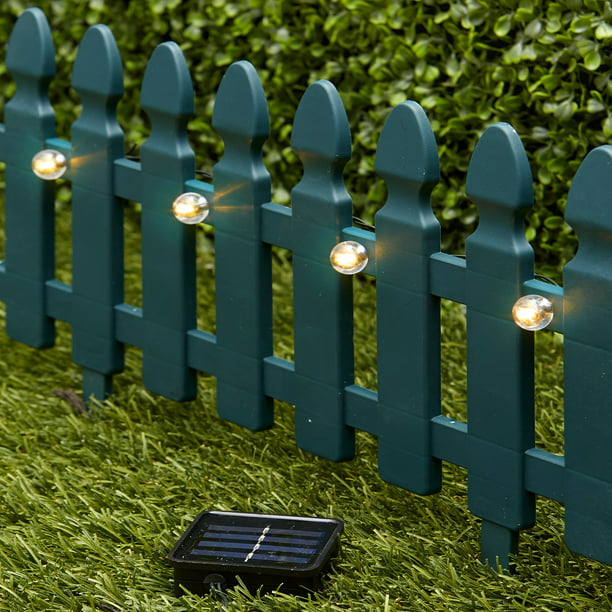 6 Ft Solar Border Fence Panel Garden Landscape Edging Stake Green Com - Garden Border Fence With Solar Lights
