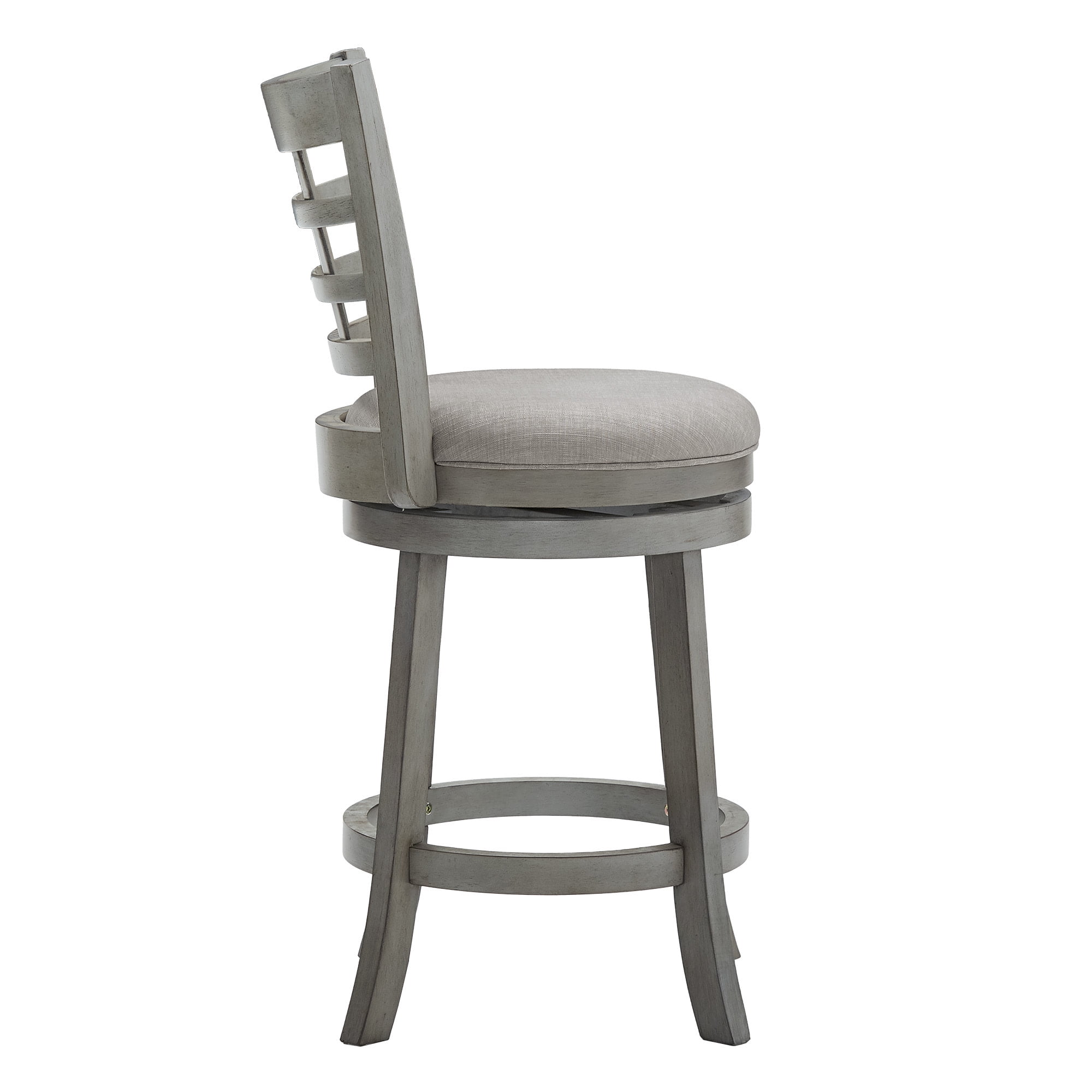 Weston Home Shapel Window Back 24"H Swivel Counter Height Stool, Antique Grey Finish, Grey Linen