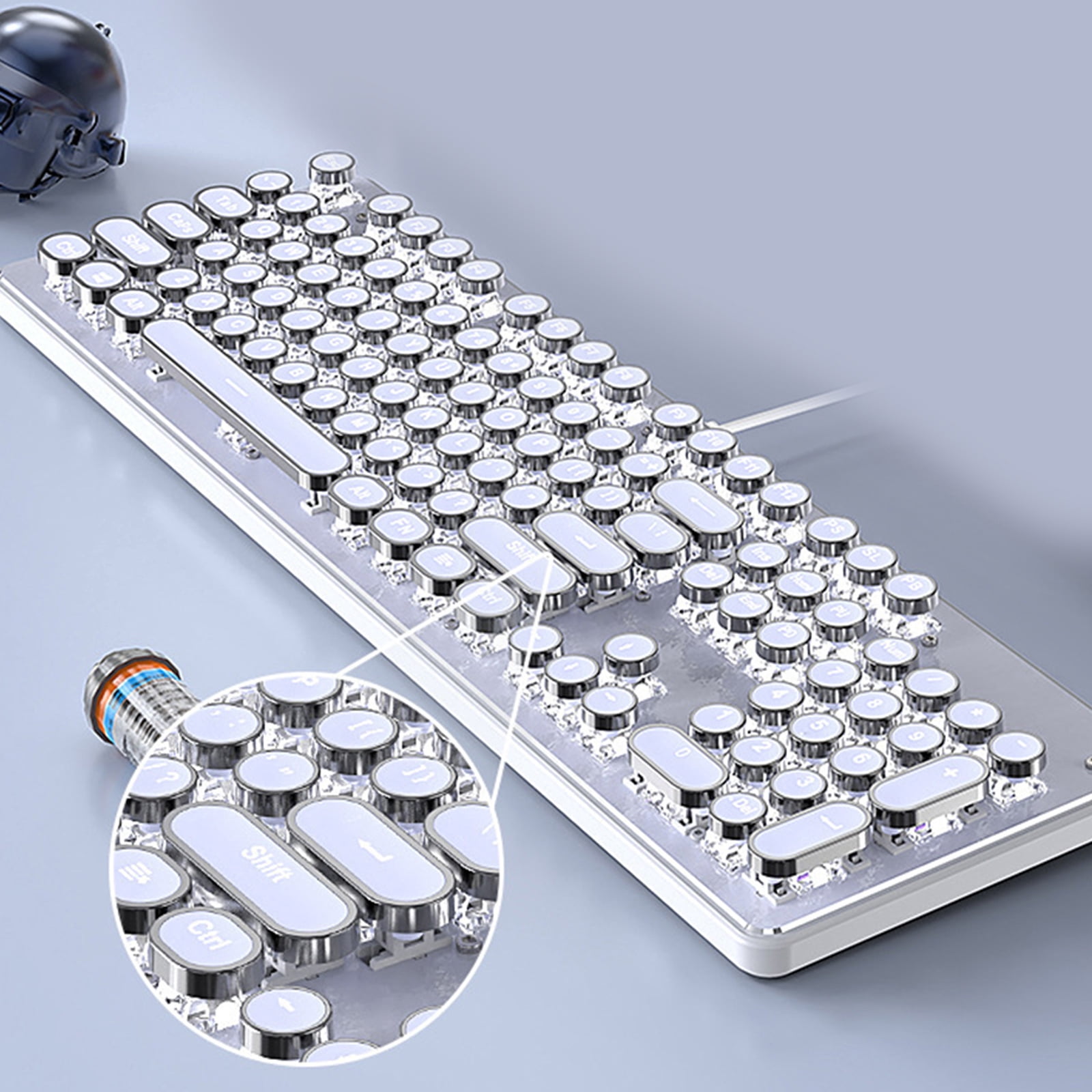 Gaming Mechanical Keyboard with Tactiled Switches White Backlit Round Retro Keycaps 104-Key Media Control White