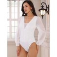 thumbnail image 2 of DARING DIVA V Neck Chiffon Dressy Formal Leotard Bodysuit Tops XL White, 2 of 6