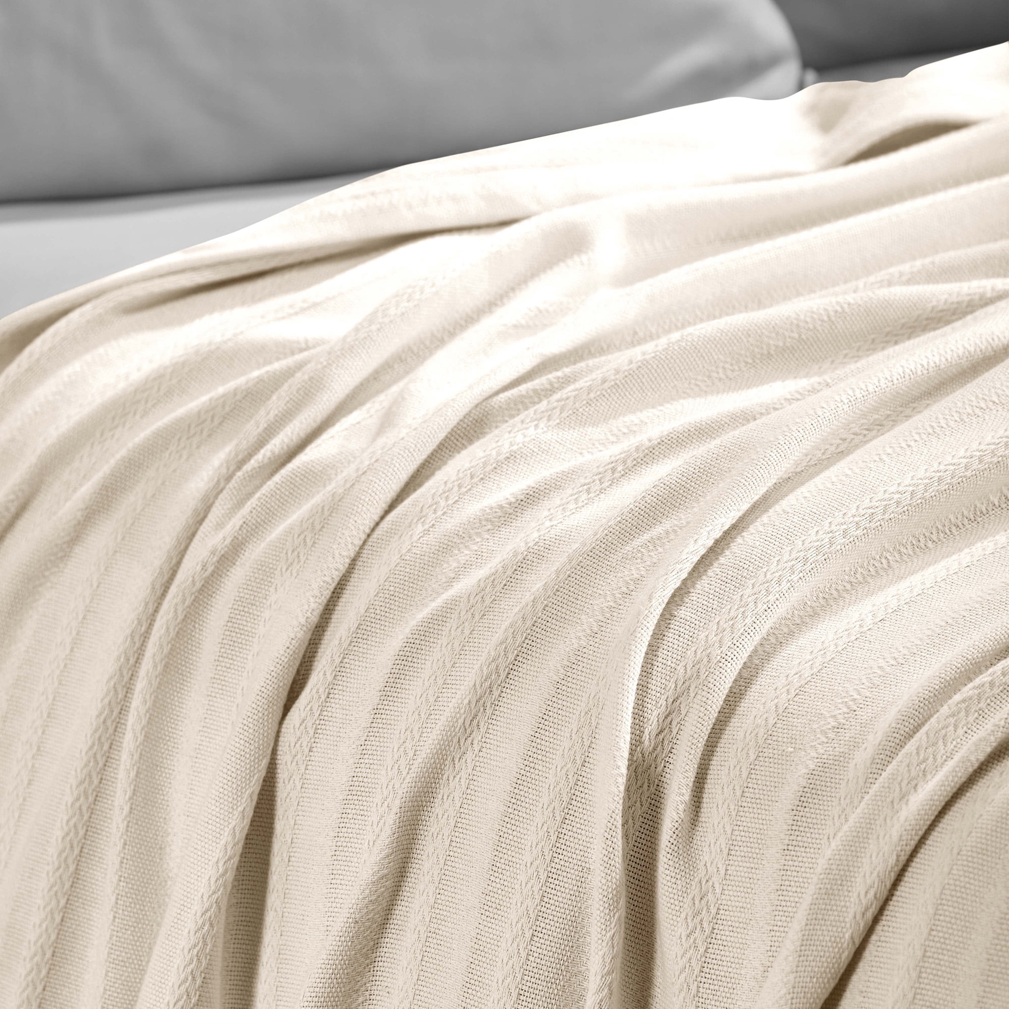 Superior Clara Cotton Striped Woven Blanket, King, Ivory