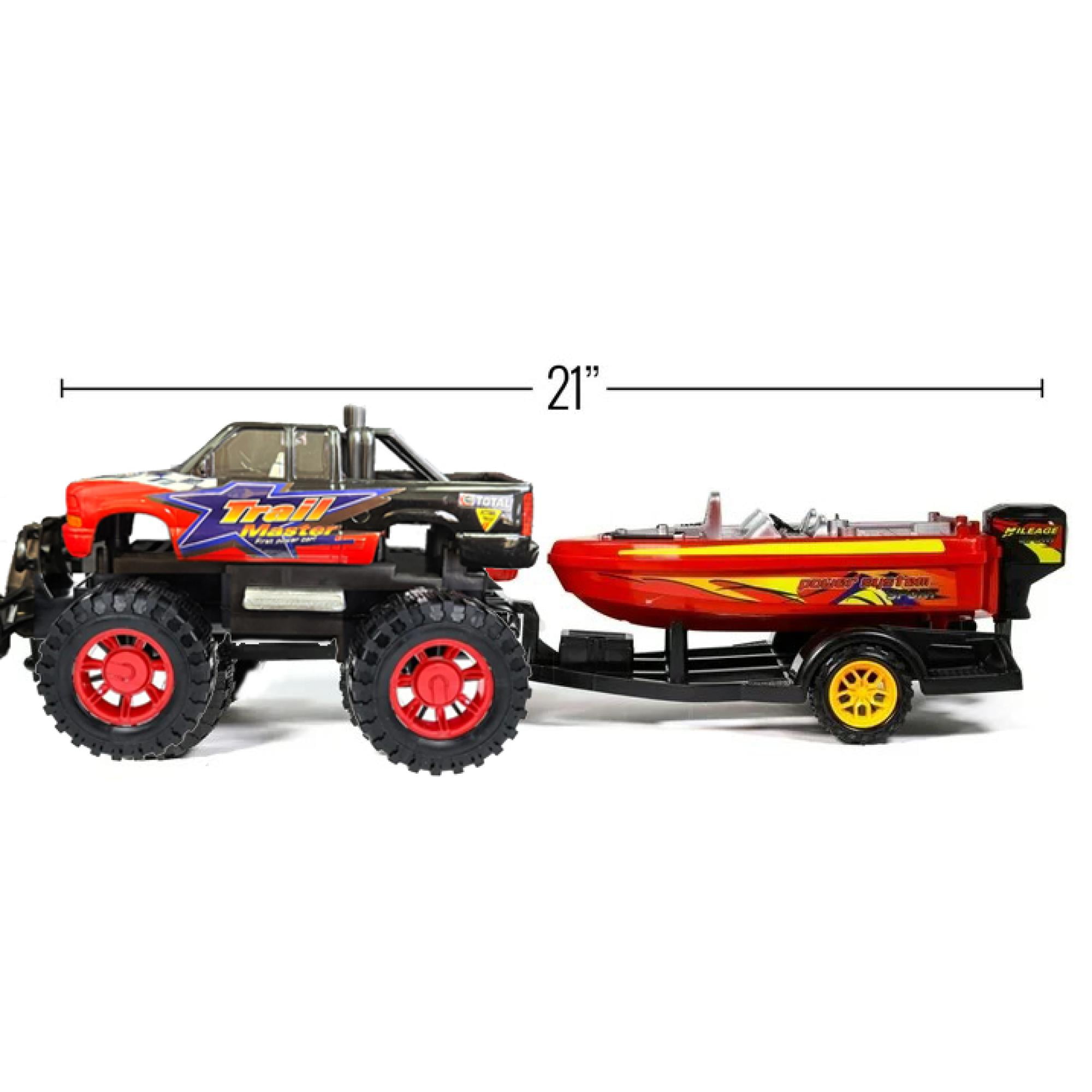 Speed Max King Friction-Powered Toy Truck with Speed Boat & Trailer – Play Vehicle Set
