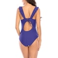 thumbnail image 5 of Inadays Women's One Piece Swimsuit Ruffled Lace Up Monokini Tummy Control V Neck Bathing Suits Push Up Swimwear, Blue, S, 5 of 6