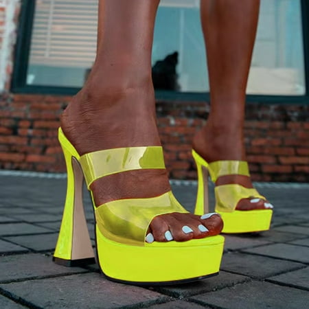 

〖Yilirongyumm〗 Yellow 41 Sandals Women High Heels Platform Sandals Transparent Strap High Heel Slippers Platform Heightening Heel Sandals Fashion All Sandals