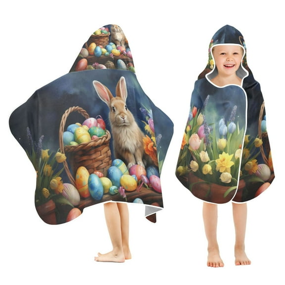 Easter Eggs Rabbit Flowers Toddler Hooded Beach Towel 24" x 50" Kids Bath Towels Soft Quick Dry for Swim Pool Boys Girls