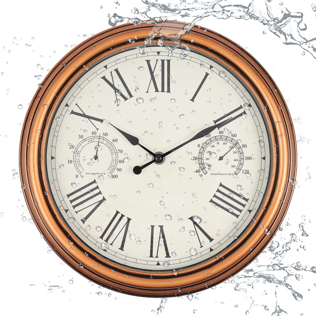 Vigorwise 12 inch Outdoor Wall Clock, Plastic Waterproof Wall Clock with Temperature & Humidity for Patio Garden Home