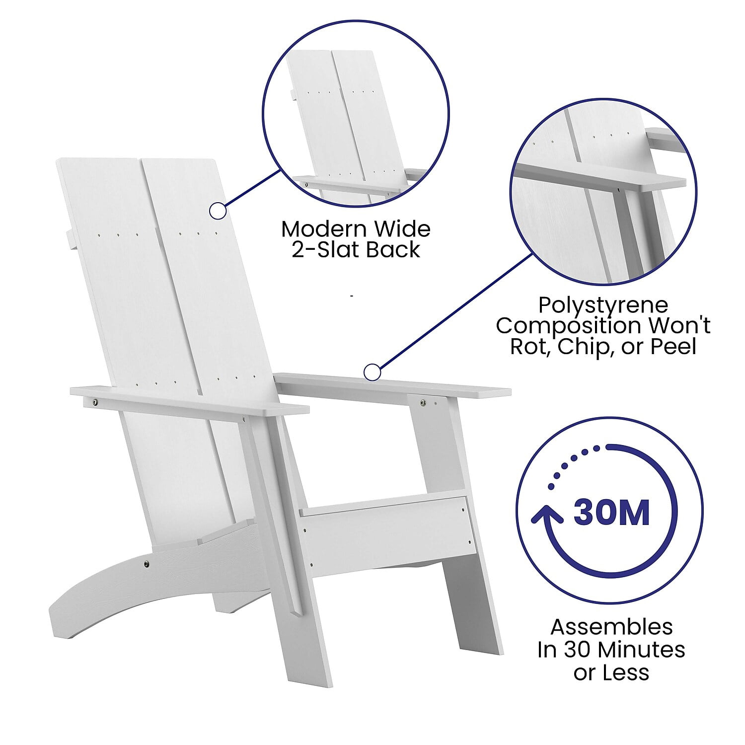 Flash Furniture Sawyer Poly Resin Wood Adirondack Chair - White