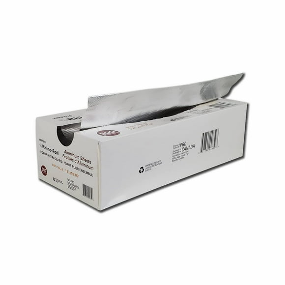 Rhino-Foil (12 x 10.75 Inch) Pre-Cut Aluminum Foil (500 Counts), Pop-Up Interfolded Foil Sheets for Cooking & Preserving Meals, Tin Foil Wrap Perfect for Grilling, Roasting, or Baking