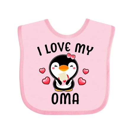 

Inktastic I Love My Oma with Cute Penguin and Hearts Gift Baby Girl Bib