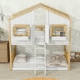 thumbnail image 3 of URTR Twin Over Twin House Bunk Bed with Frame, Roof, Windows, Windows Box and Small Door, Twin Size Floor Bunk Bed with Ladder and Safety Guardrails, Natural+White, 3 of 10