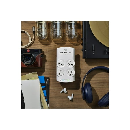 360 Electrical - Revolve45, 4 Rotating Outlets/2 USB-A and 1 USB-C 1080 Joules Surge Protector - White