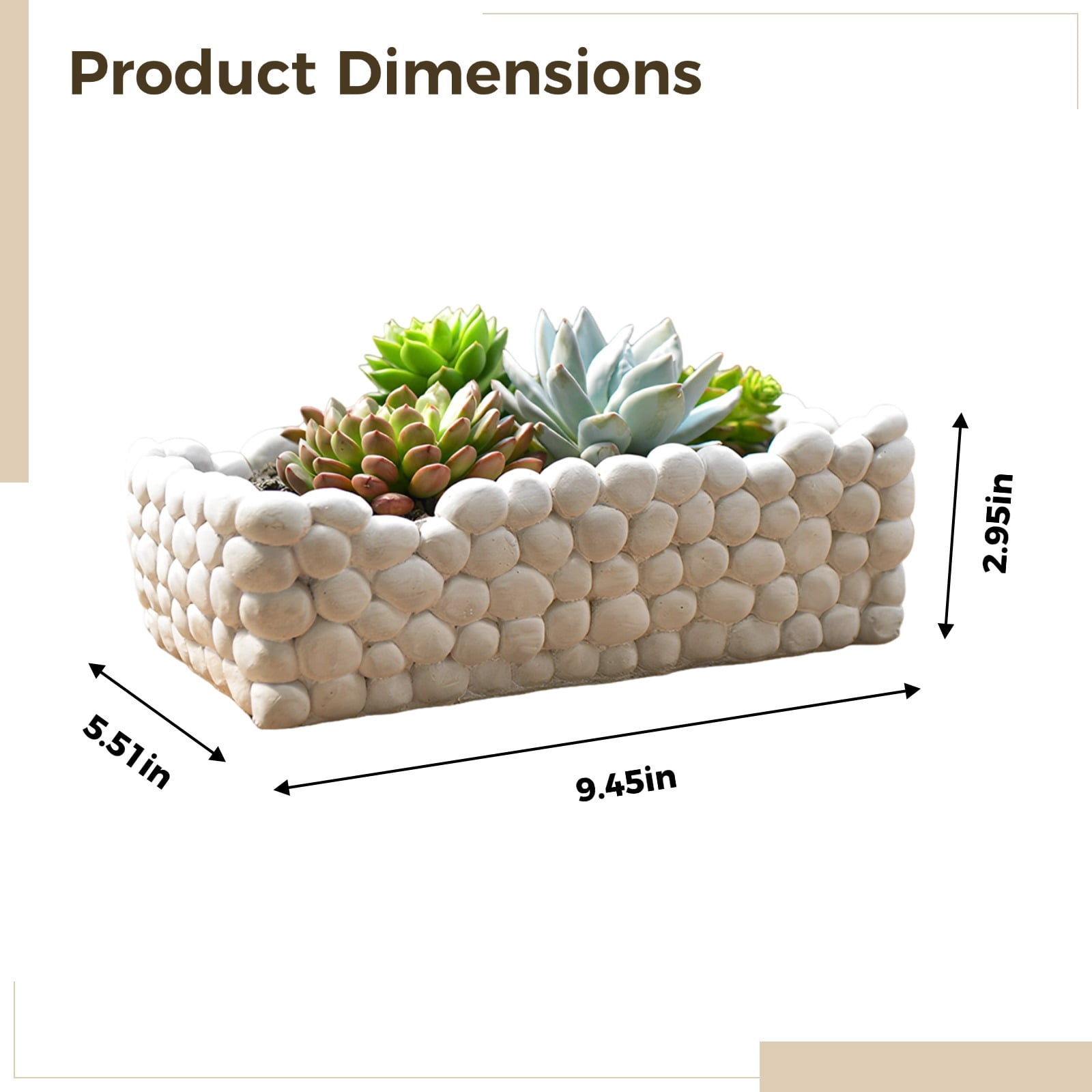 Stone Tabletop Succulent Planter, Cement Plant Pot Indoor, Farmhouse Decorative Succulent Flower Pot, Rectangular Beautiful Modern Plant Tabletop Display
