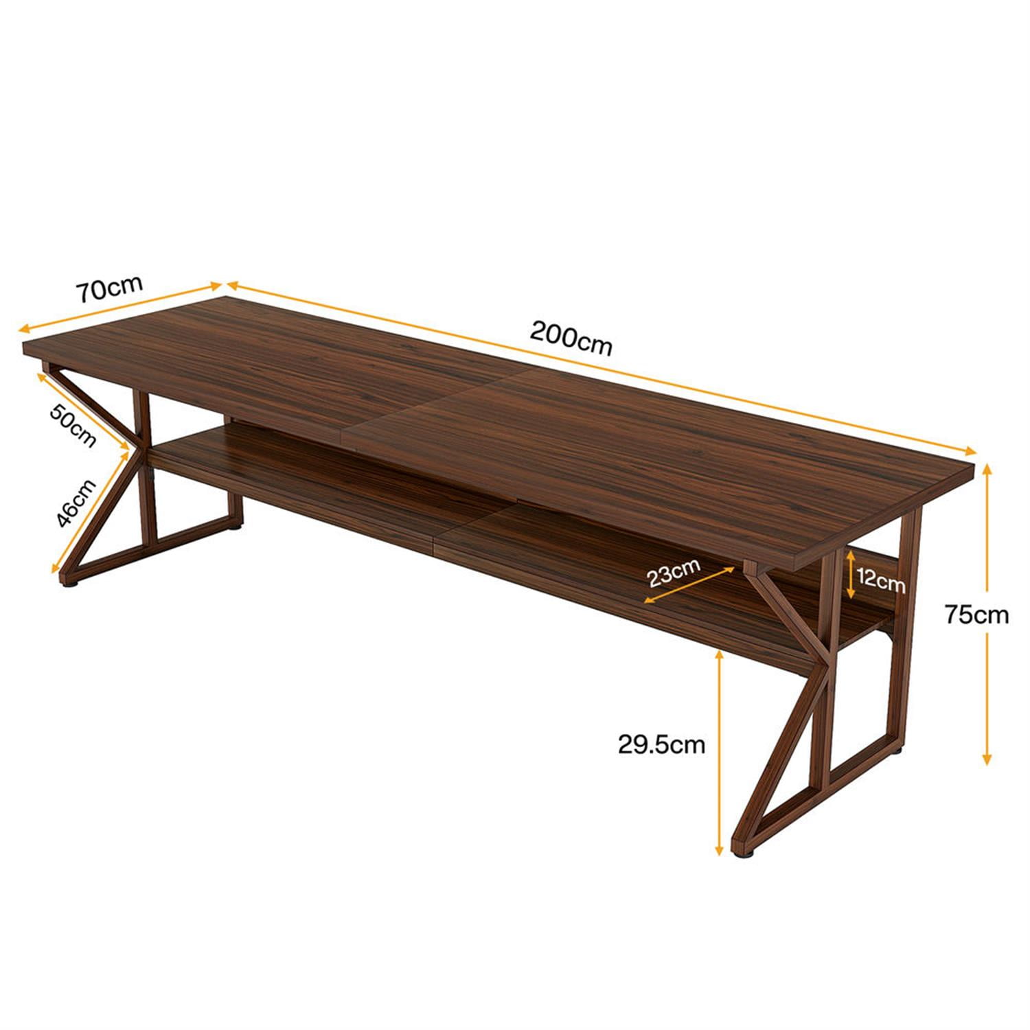 Demi Bonn 78"dustrial Two Computer Desk with Storage Shelf, Modern Double Study Writing Gaming Table for Home Office, Brown