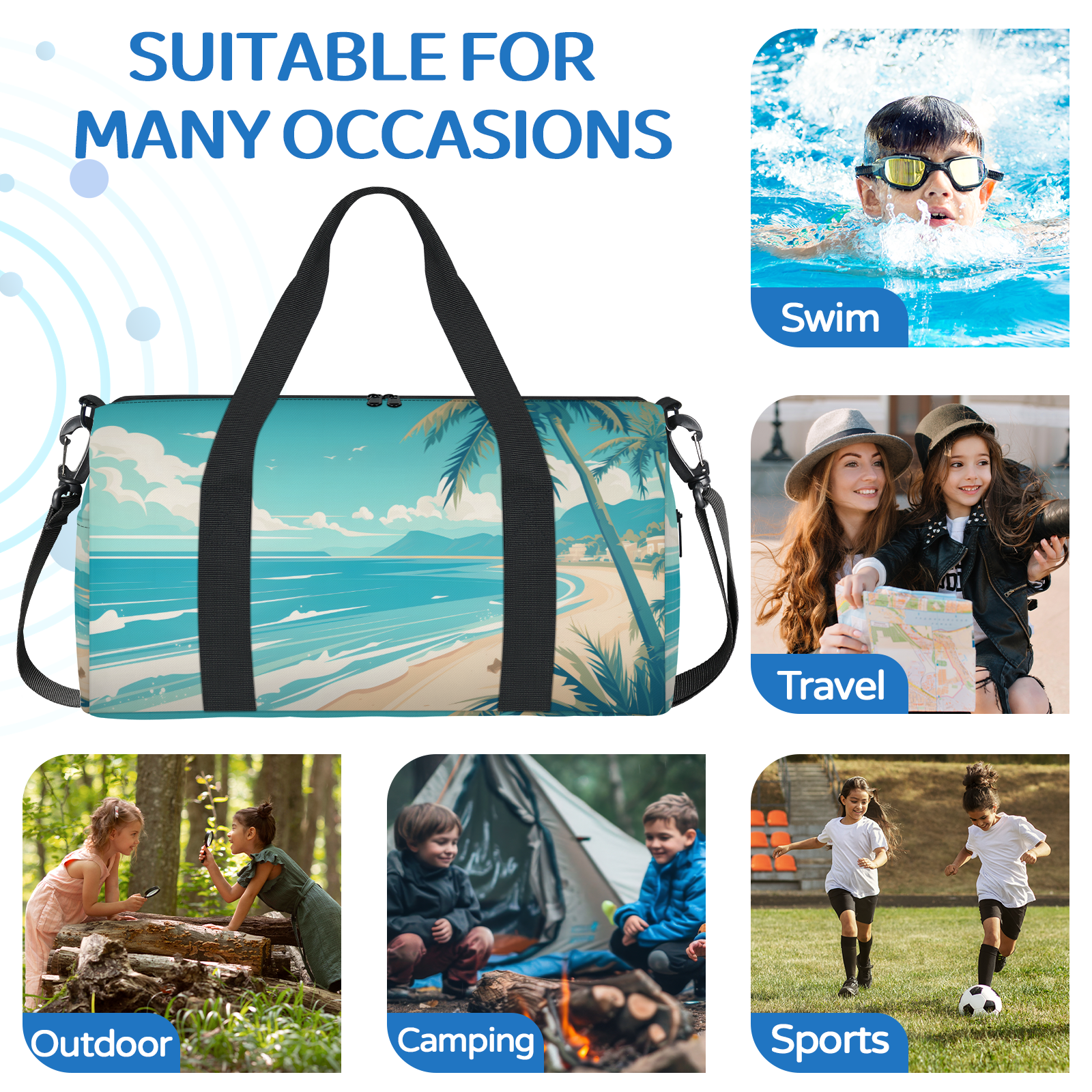 Herdesigns Ocean Beac Gym Bag for Women, Duffle Bag for Travel Sport, Palm Tree Lightweight Waterproof Carry on Weekender Dance Yoga Workout Bags