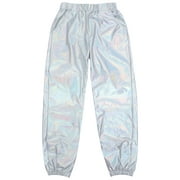 1PC Street Hip-hop Party Pants Sparkly Leisure Long Slacks Sports Leisure Female Trousers Stylish Female Loose Long Pants Breathable Long Trousers for Girl Women Wearing Size M Silver