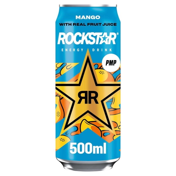 Rockstar Energy Drink Mango with Real Fruit Juice 500ml (pack of 12)