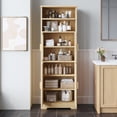thumbnail image 2 of Ktaxon Rattan Bathroom Storage Cabinet,  Wooden with 4 Doors and Adjustable 6 Shelves for Kitchen Living Room, Natural, 2 of 12