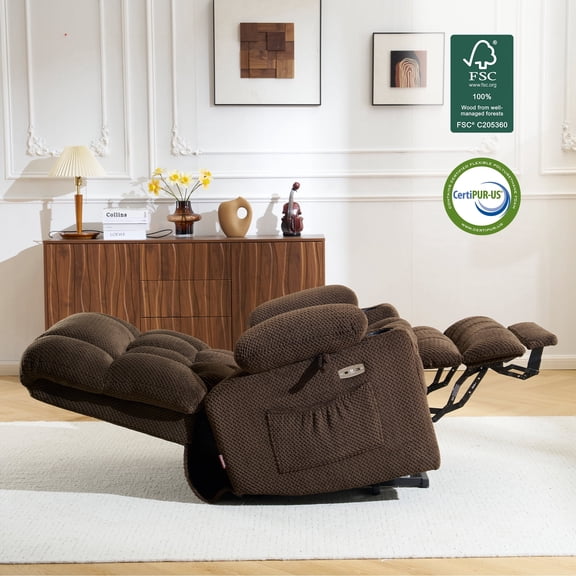 MCombo Large Lay Flat Dual Motor Power Lift Recliner for Tall Elderly, Fabric(Coffee)