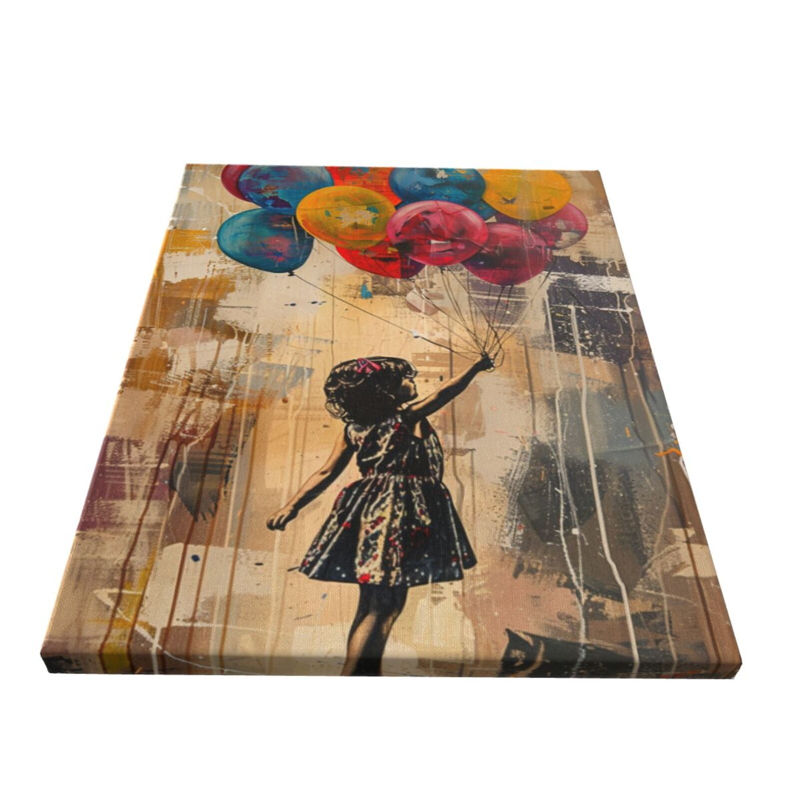 12x16 inch Canvas Paintings Wall Art Little Girl And Colored Balloon,Indoor Room Children'S Room Decor Accessory,Funny Girl And Colored Balloon Modern Style Oil Paintings Canvas,For Cafe,Door