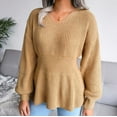 thumbnail image 5 of Lovskoo Sweaters for Women Trendy Casual Long Sleeve V-Neck Keeping Outing Blouse Sweater Khaki, 5 of 7