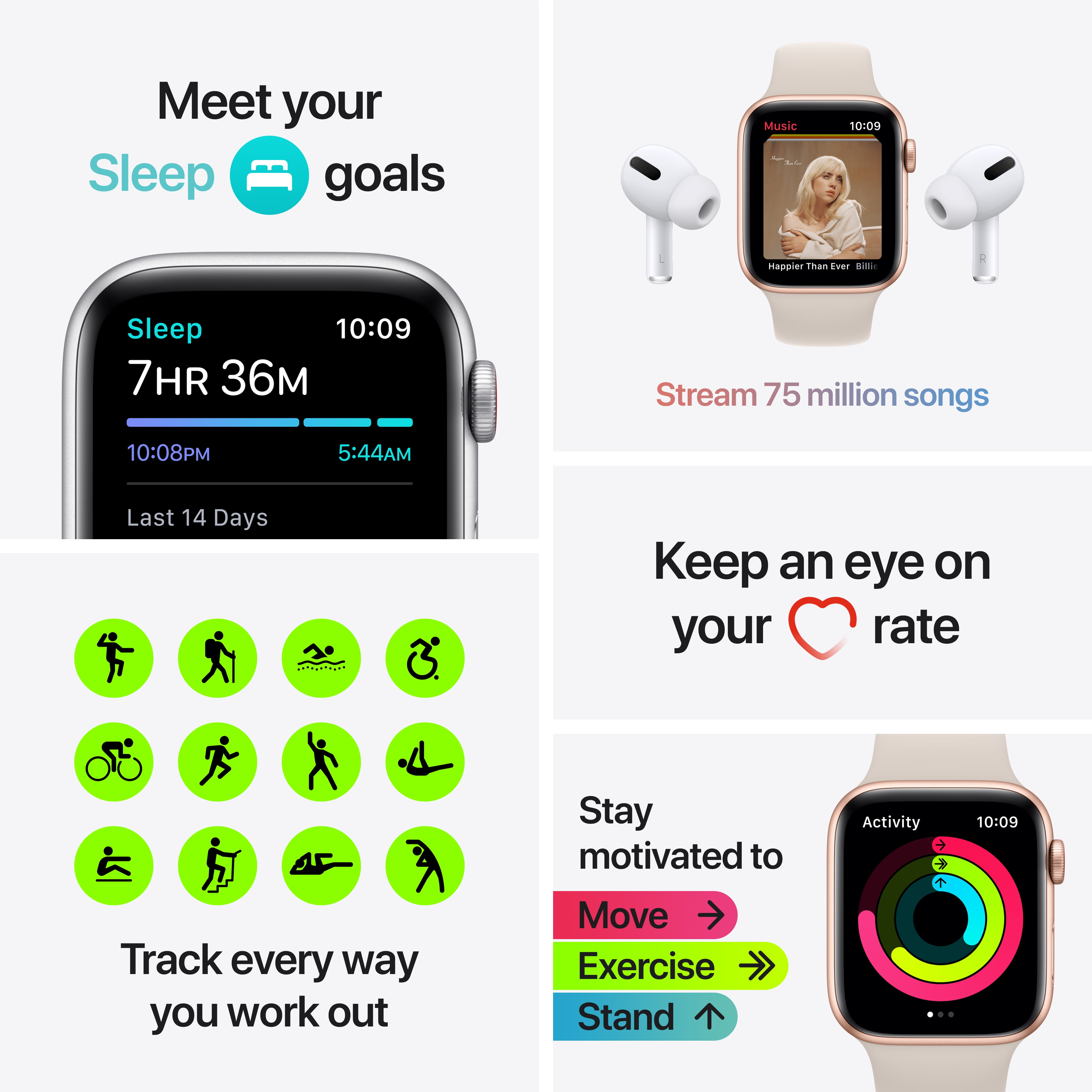 Apple Watch SE (1st Gen) GPS + Cellular 40mm Gold Aluminum Case Starlight Sport Band - Regular with Family Set Up