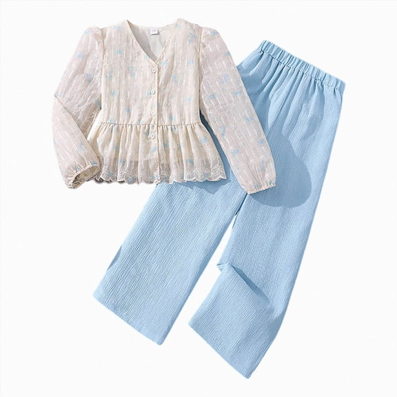CAUYDY 10Y 11Y 12Y 13Y 14Y Children Girl Fall Winter Clothes Kid Long Sleeve Top Pants Two Piece Athleisure Set Teen School Outfits Sizes 11-12 Years,Sky Blue