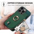thumbnail image 6 of Decase Wallet Case for iPhone 11,Shockproof Rugged Phone Cover With 360° Rotatable Ring Kickstand & Back Zipper Card Pocket Cloth Fabric Hybrid PU Leather,for Women Men - Green, 6 of 7
