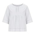 thumbnail image 3 of Womens Round Neck Half Sleeve Top T Shirt Solid Color Top Half Sleeve Splicing Shirt Hollow Top Colla Shirt for Women Elbow Length Sleeve Top Casual Women Tops Half Tee Short Sleeve Women plus Button, 3 of 5