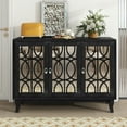 thumbnail image 2 of Sideboard Cabinet With Mirrored Doors And Silver Handle - 3 Door In Black For Porch Dining Area, 2 of 7