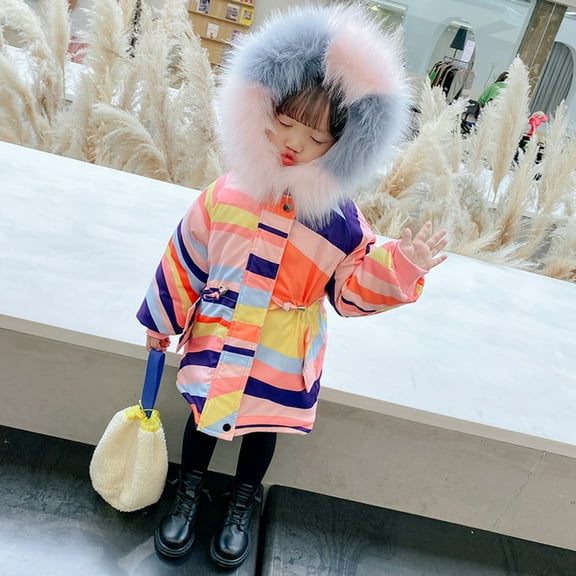 LFEOOST Baby Boys Girls Down Jacket Toddler Winter Warm Puffer Down Coat Cotton Fur Snowsuit Pink 100