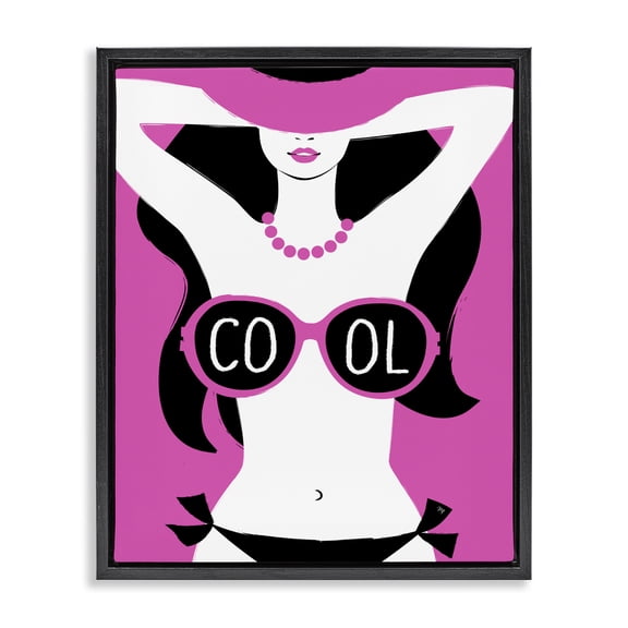 Stupell Industries Art Deco Cool Sunglasses Woman Phrase Black Floating Frame Canvas Art, 17 x 21, by Martina Pavlova